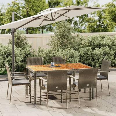 Vidaxl 7-Cz. Gartenmöbel-Set mit Kissen, Grau, PE-Rattan