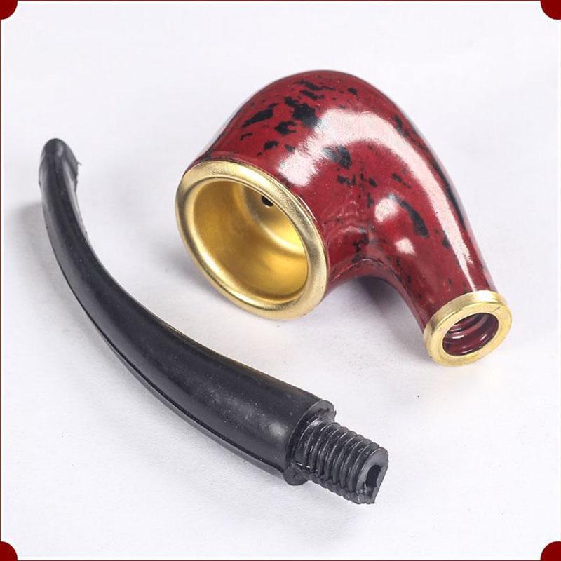 New Imitation Wood Pipe Men's Classic Resin Pipe Old-Fashioned Dry Pipe Portable Copper Pot Bent Cigarette Pipe