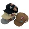 Plaid Splicing Letter Octagonal Hat Versatile Sunshade Spring and Autumn Cute Beret Showing Small Face Big Head Circumference Newsboy Hat