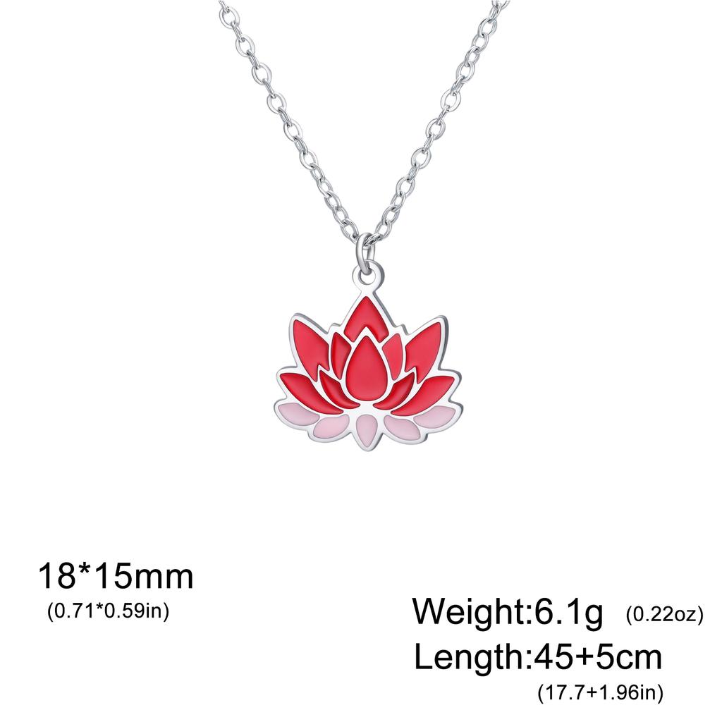 Unift Enamel Lotus Necklace Stainless Steel Pendant Necklace for Women Exquisite Lotus Necklace Jewelry Gifts for Friend