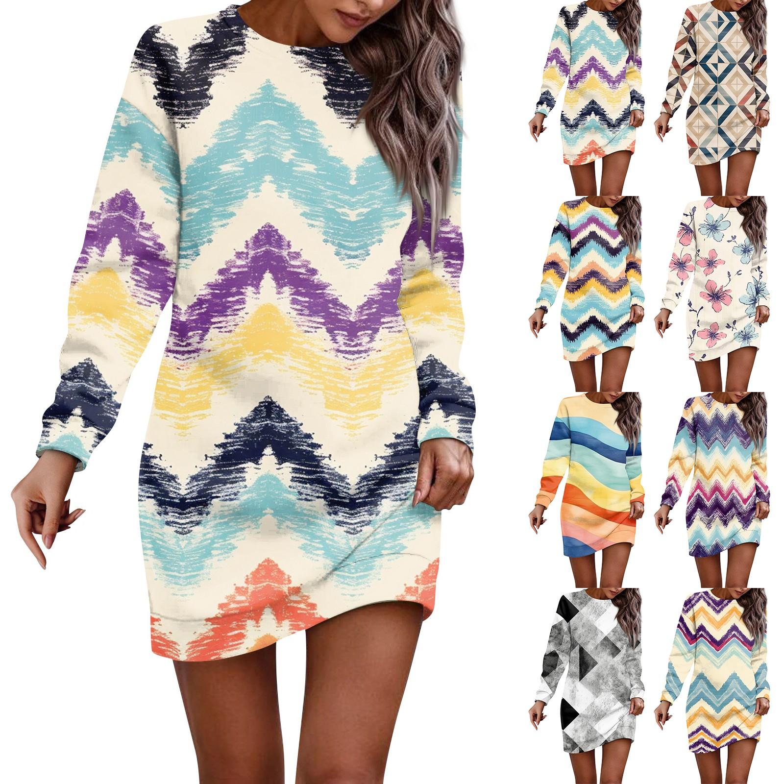 

Платье с длинным рукавом для женщин, повседневное пуловер с принтом, платье-свитер, осень