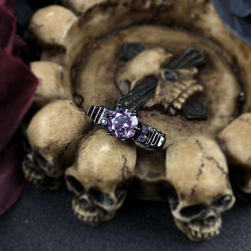 Retro Punk Skull Gothic Ring For Women Men Halloween Goth Black Gold Color Rings Accession Wholesale Fashion Zircon R523