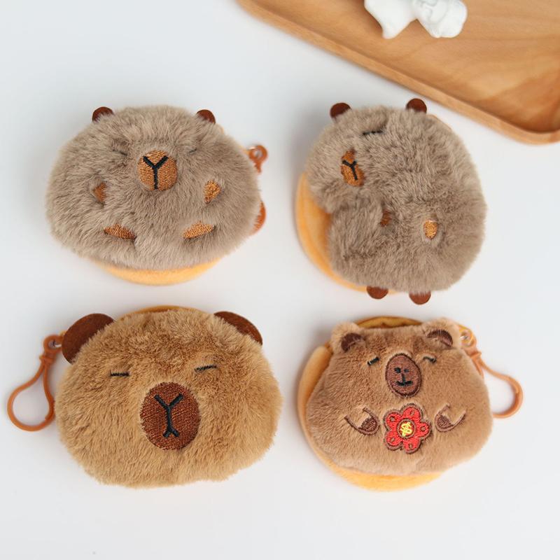 Creative Capybara Anime Plush Coin Purse  Kawaii Mini Coin Purse Round Cartoon Bags Pendant Headphone Organizer