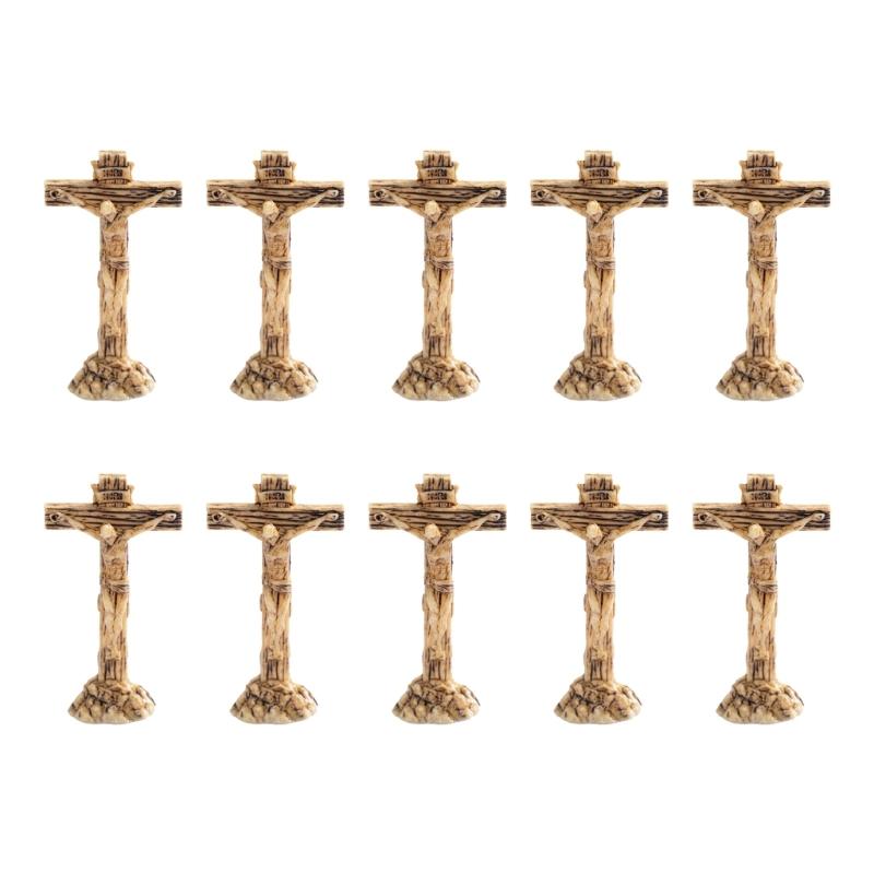 

Resin Miniature Crosses With Base Standing Crucifix Ornaments Catholic Table Altar Decors For Home Office Church Accessories