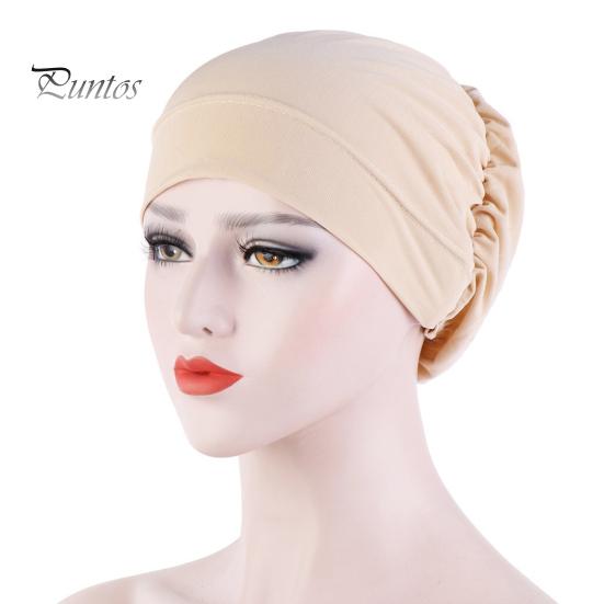 Women Small Solid Color Soft Knotted Night Sleep Beanie Bonnet Chemo Hat Cover