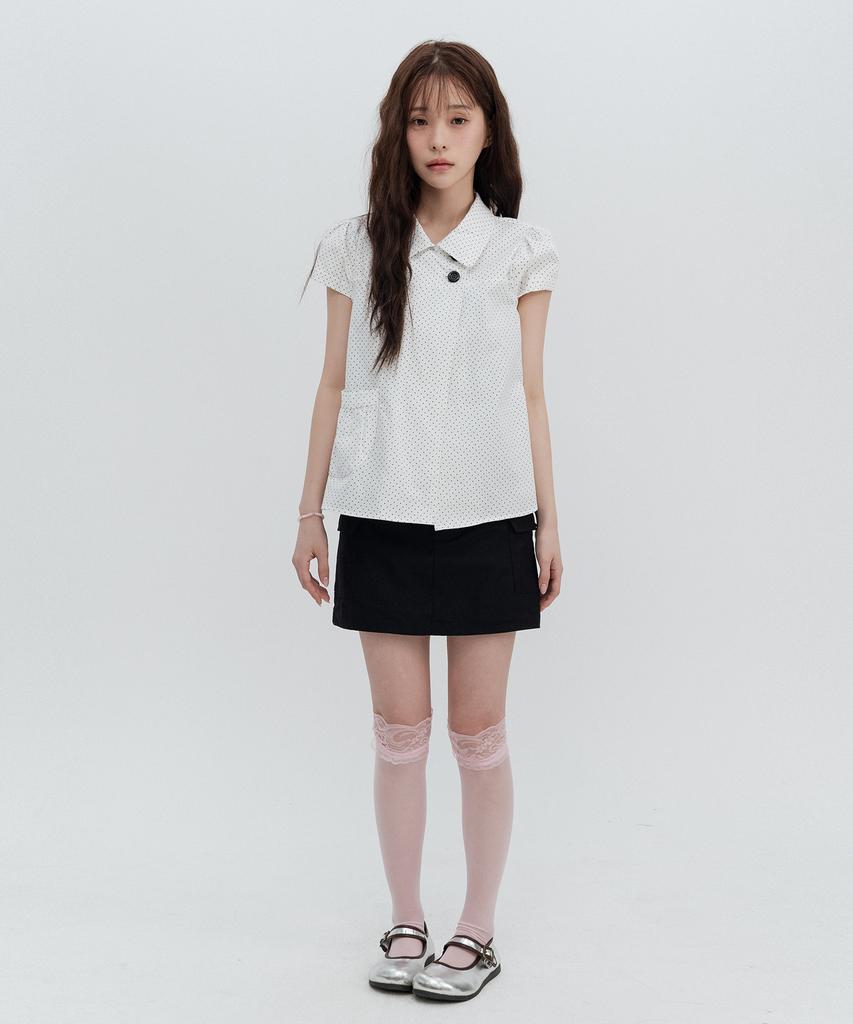 HIGH SCHOOL DISCO Dot Button Puff Sleeve Blouse_White