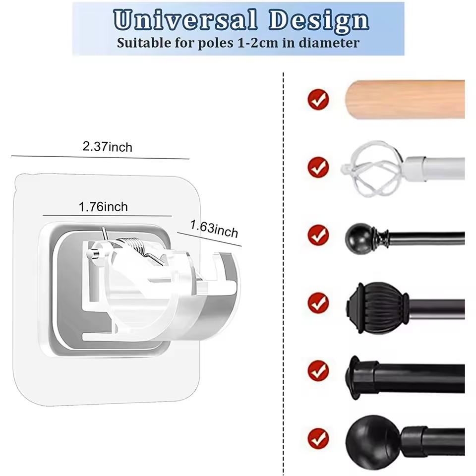 2-12PCS Adjustable Curtain Rod Clip Self Adhesive Clamp Hook Curtain Rod Holder Wall Bracket Holder Nail-Free Wall Hanging Clip