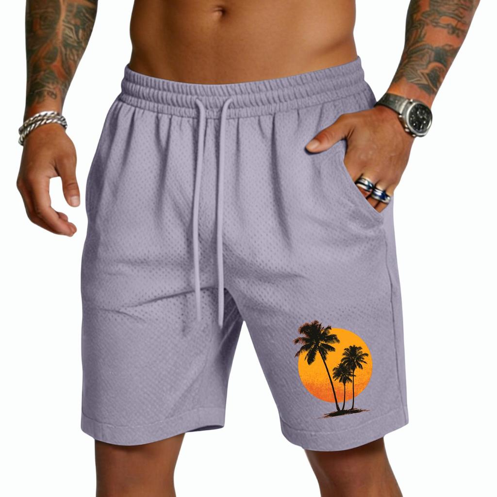 Mens Drawstring Waist Casual Shorts with Tree and Print Relaxed Fit Lightweight Breathable Fabric for Everyday Wear