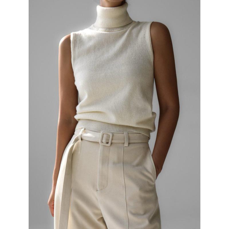 Knitted Sleeveless Vest New Spring Autumn High-Neck Vest Simple Sweater Top For Women