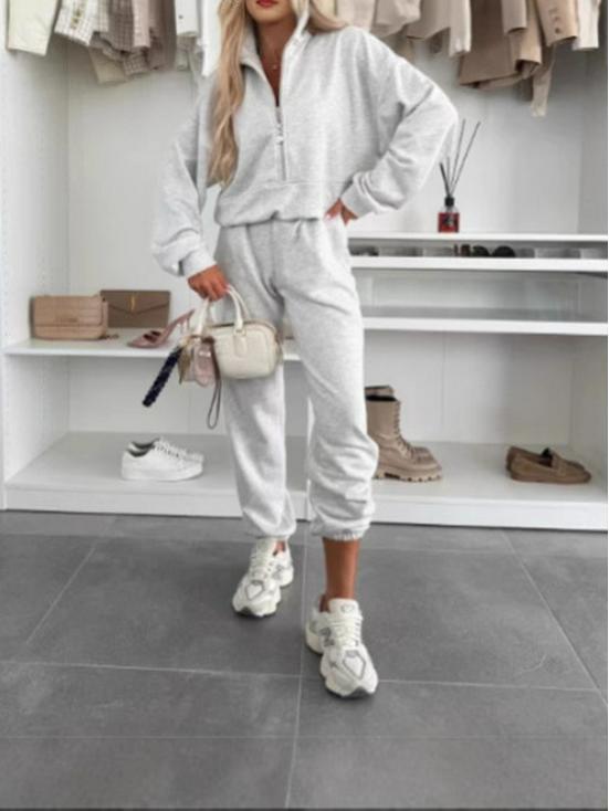 

Жіночий модний комплект: куртка-бомбер із лацканами, довгим рукавом та блискавкою та штани-джоггери, 2025 M чорний