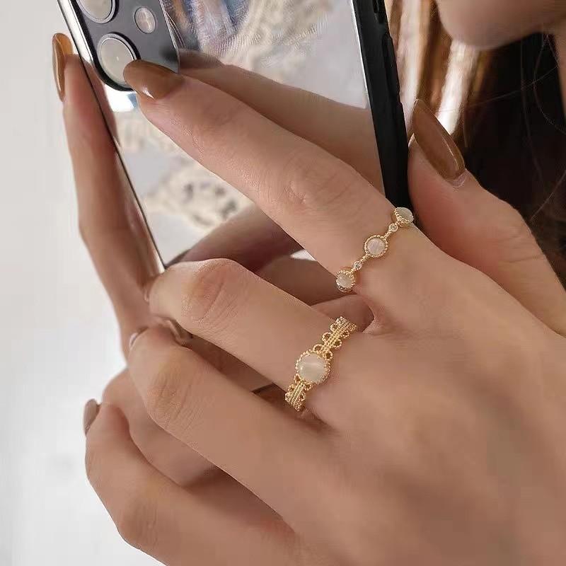 Light luxury fashion high sense pearl zircon copper ring women's design sense retro personality open index finger ring simple