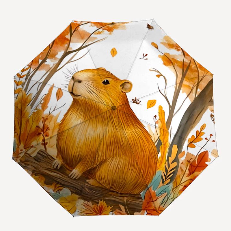 1PC Capybara Illustration Automatic Open/close Umbrella with 8-Rib Structure for Women/Men, All-Season Use - Travel Essential, Stylish Accessory, High