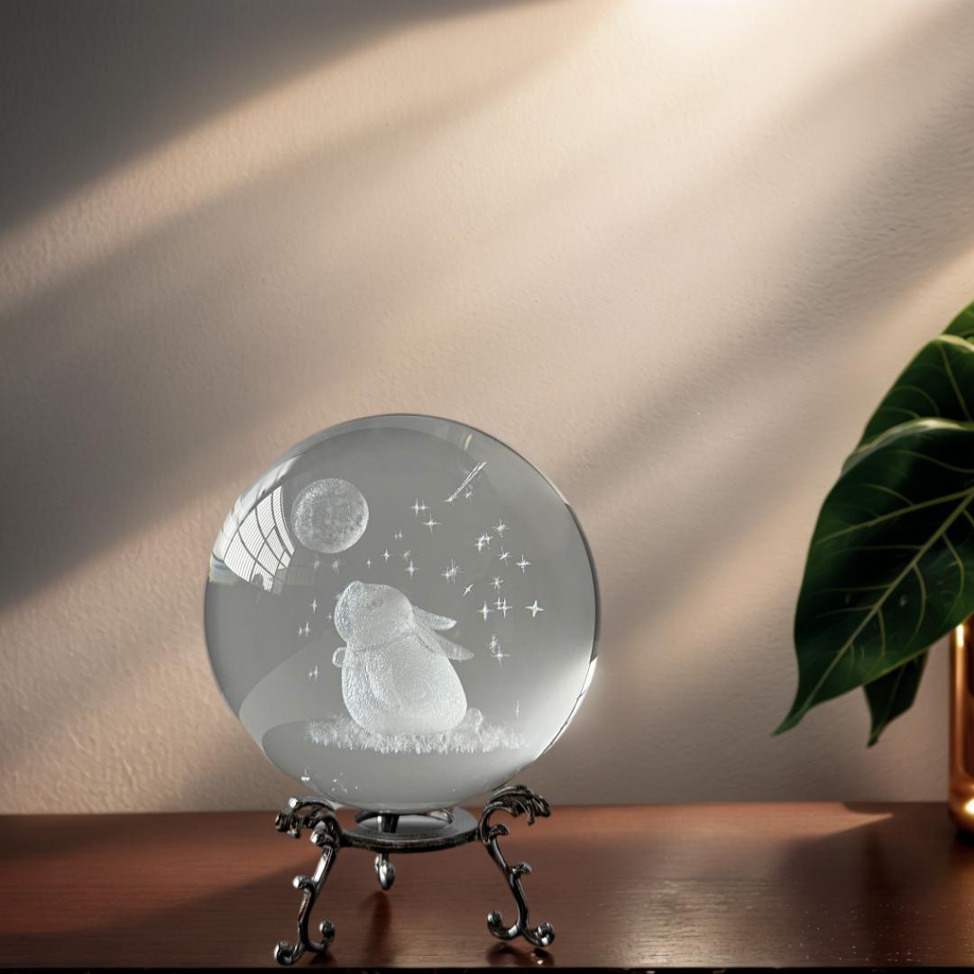 

Moon Rabbit Carved Crystal Decorative Ball Glass Globe Home Art Decoration Christmas Friend Gift