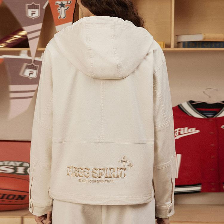 Fila Fusion Letter Zipper Hooded Outdoor Sports Work Jacket Women jackets Warm-Beige T11W413703F-BG