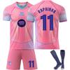 Tricou de fotbal roz Barcelona UEFA Champions League 25-26 pentru copii și adulți RAPHINHA #11
