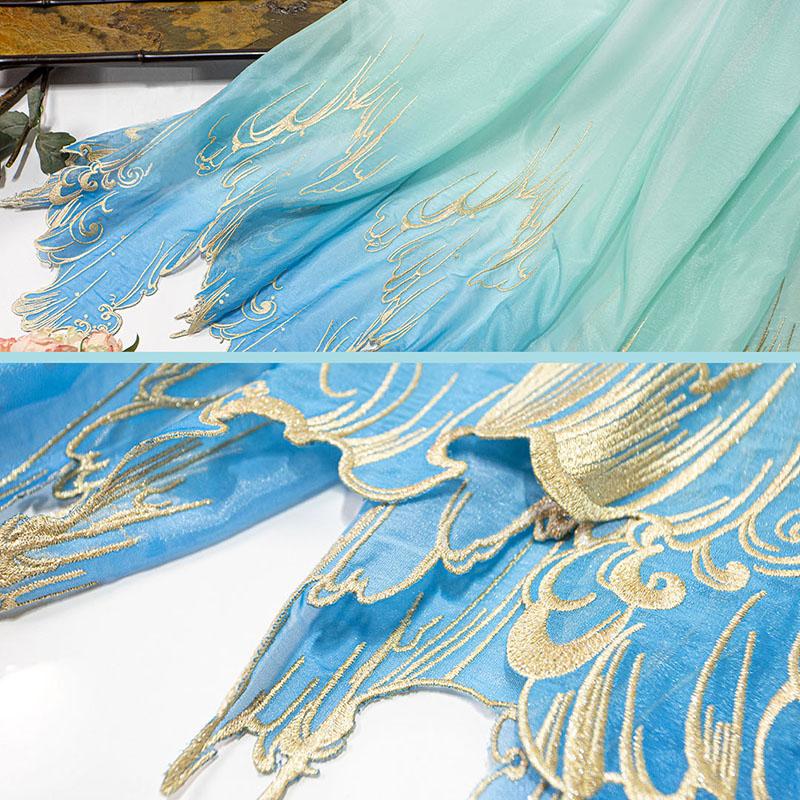 1M Chinese Classical Gradient Embroidery Fabric Chic Lotus Leaf Edge Designer Fabric For DIY Hanfu Dress Dance Costume