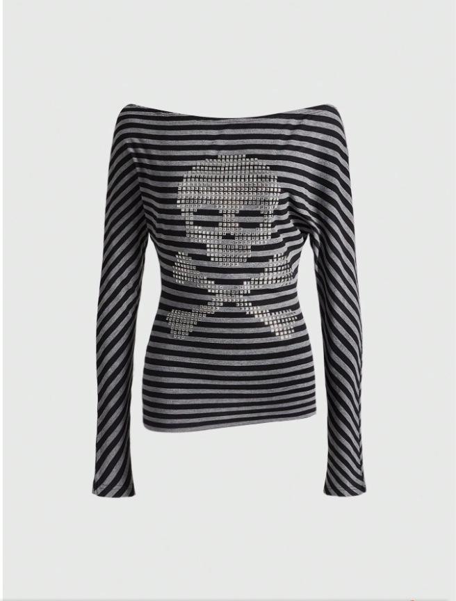 Autumn/Winter Slim Fit Ribbed Long Sleeve Top with Letter Print for Women