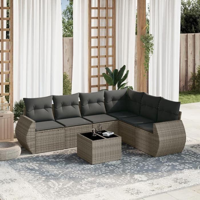 VidaXL Garden Lounge Set with Cushions 7 Pcs, Patio Sofas, Patio Furniture Set, Outdoor Furniture, Grey 3221419