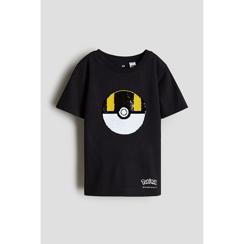 

[Pokemon Series] HM Children s Clothing Boys T-shirt 2025 Autumn New Arrival Handsome Sequin Short Sleeve 1215311 Black/Pokemon 007 120/60