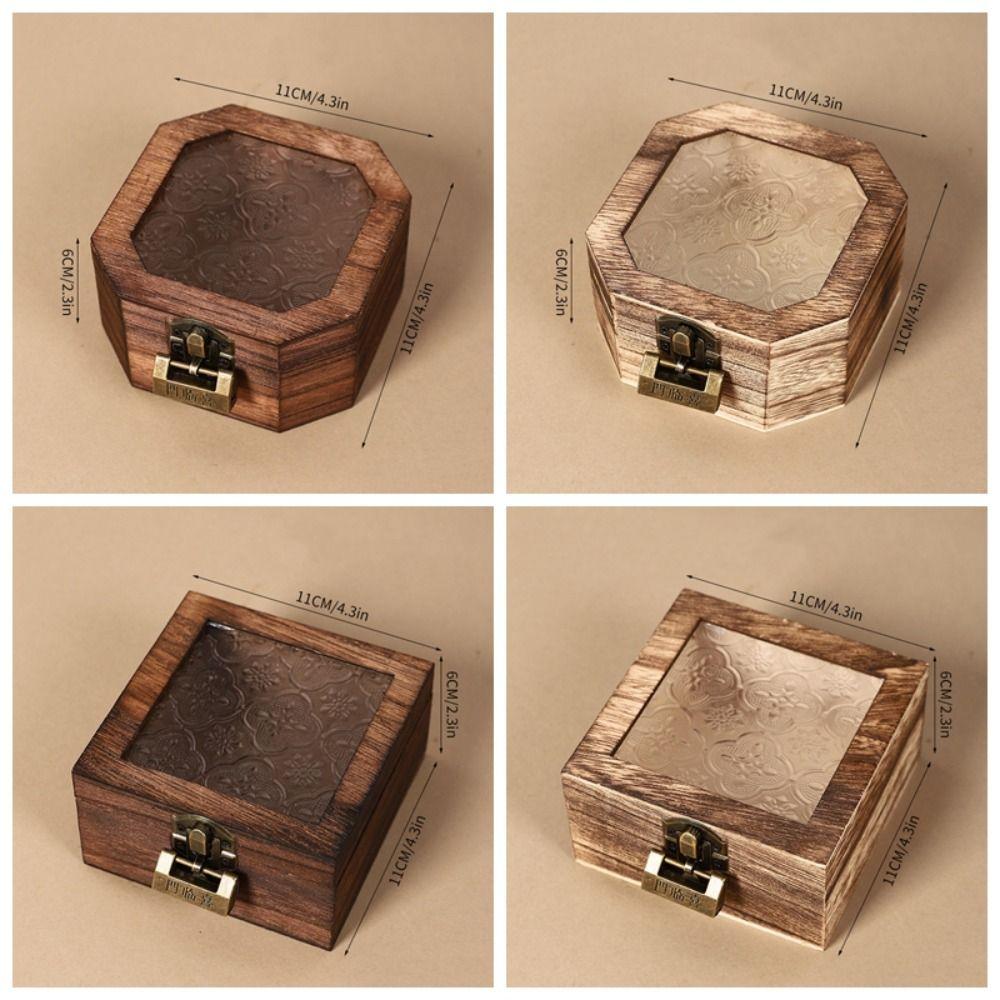 With Lock Wooden Jewelry Storage Box Portable Treasure Decorative Box  Home Decoration