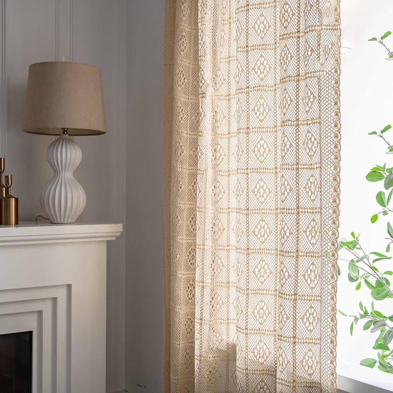 Vintage Hollow Crochet Lace Rod Pocket Sheer Curtain