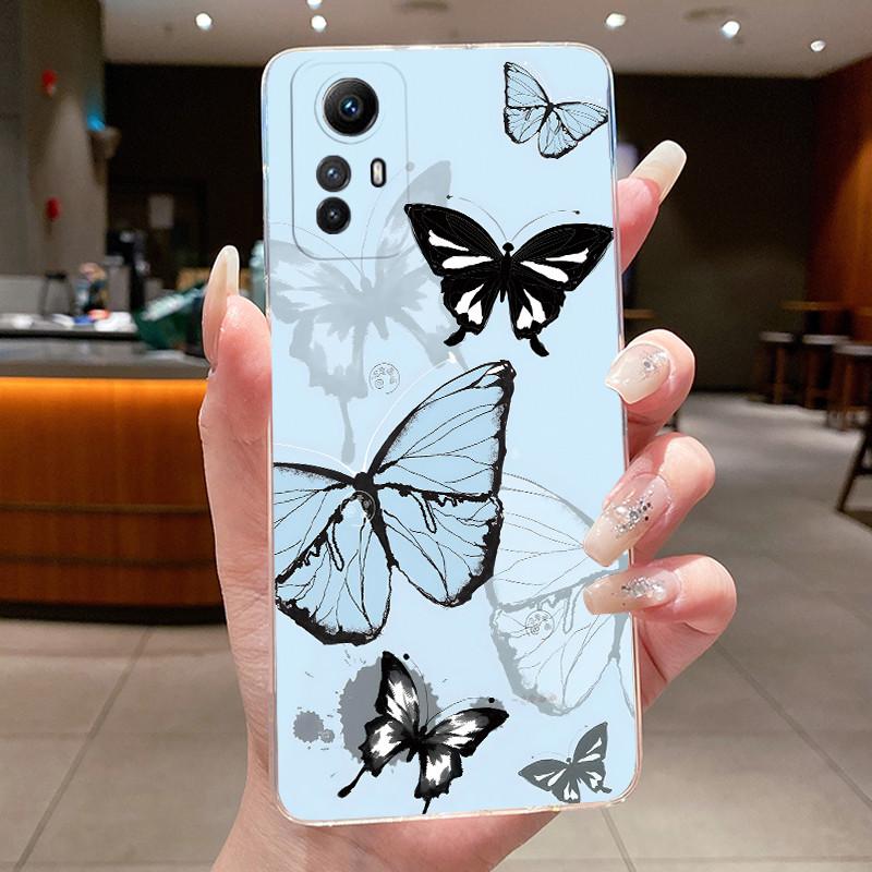 Case For Xiaomi Redmi Note 12S Clear Luxury Fashion Butterfly Flower Soft TPU Silicone Back Cover Transparent Jelly Phone Case