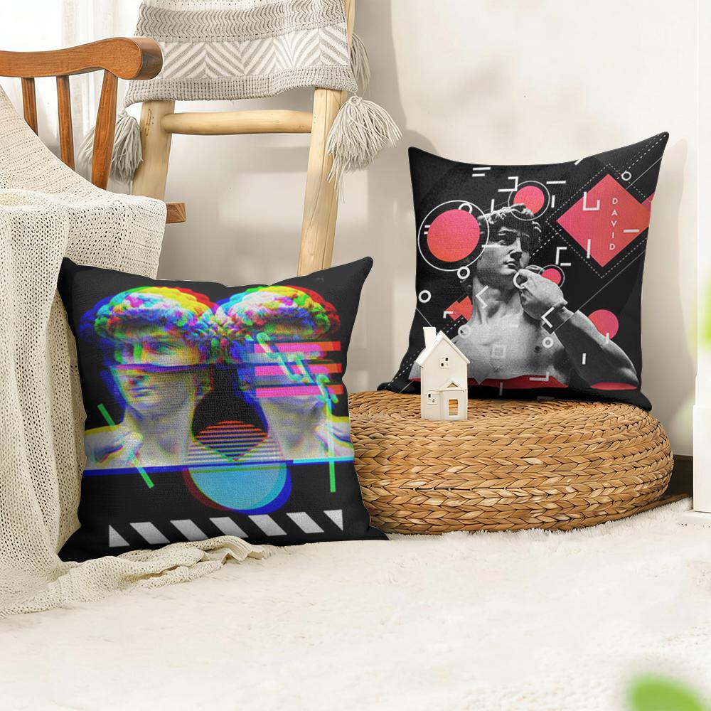 Funny Art DDavid Statue Cushion Cover Natural Linen Organic Fabric DoubleSided Printing Sofa Home Decor Gift Pillow Case