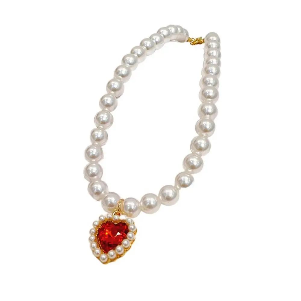 Collana di Perle Regolabile per Animali Domestici Strass Colorati Decorativi Collare per Gatto Perle Artificiali/Metallo Pet Bling Collare da Principessa