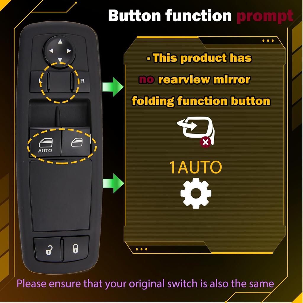 Power Window Switch Fits For 2012-2015 Ram C/V Cargo Van, Dodge Grand Caravan, Chrysler Town & Country (2 Door), Driver Side Control Door Vidrios