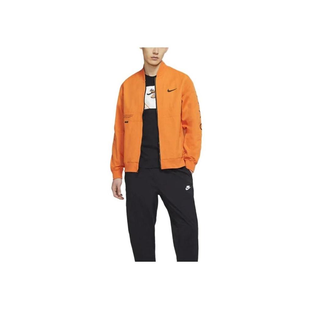 Nike Športové oblečenie Potlač loga Swoosh Baseballový golier Priliehavá bunda na zips Pánske vrchné oblečenie Oranžová DJ5368-801