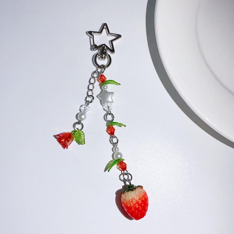 Multi Color Phone Lanyard Strawberry Pendant Wrist Strap Detachable Phone Chains Keyring Portable Accessory for Women