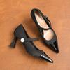 75335 [sheepskin] high heels women's thin heels 2025 new pointed splicing word with Mary Jane single shoes