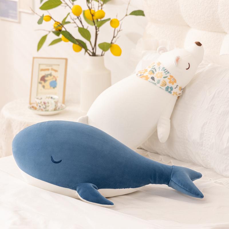 Blue Whale Plush Toy Down Cotton Stuffed Ultra Soft Aquatic Animal Cartoon Plushie Sleeping Pillow Companion Men Gift