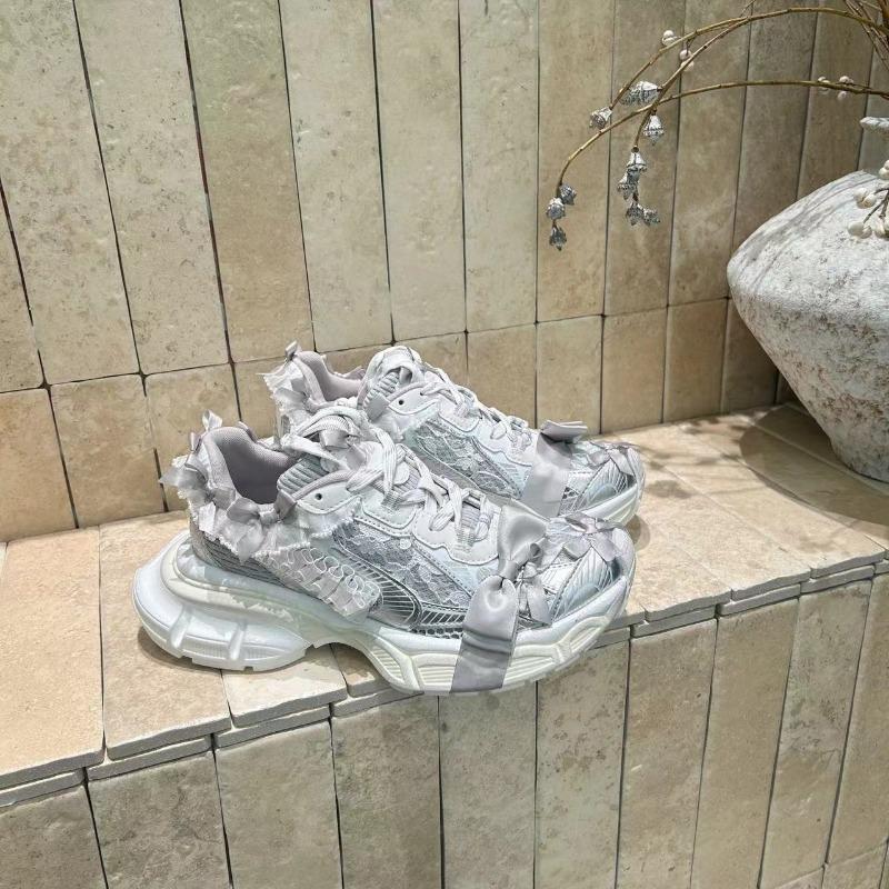 

Summer new lace bow thick sole heightening dad shoes women s mesh breathable casual sports shoes versatile 35 серый