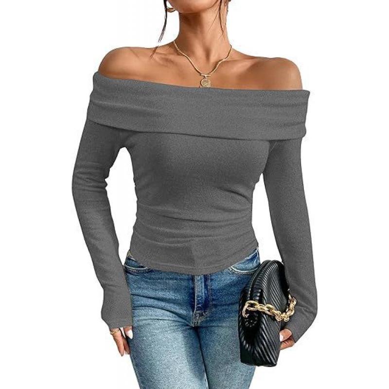 2026 European & American Sexy Off-Shoulder Slim Long-Sleeve Women's Top