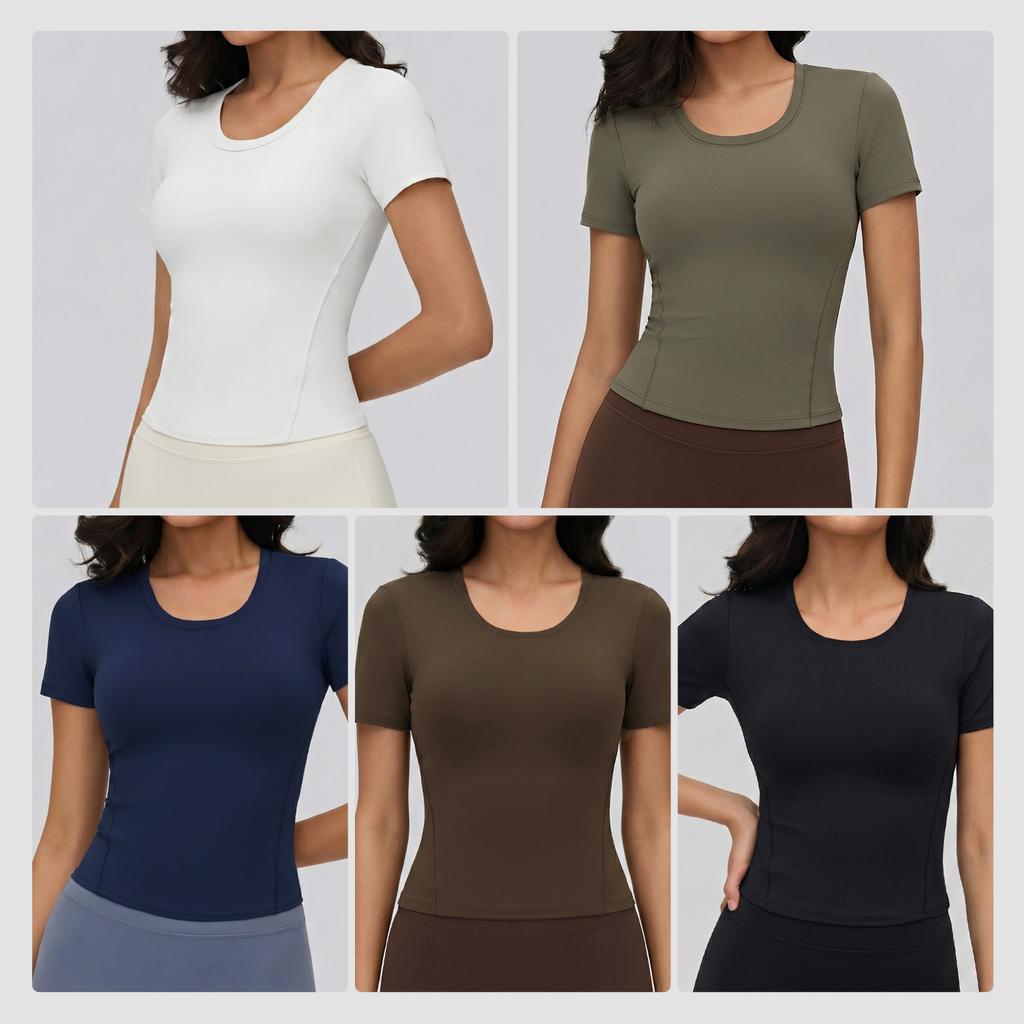 New yoga short-sleeved women's elastic and comfortable casual sports t-shirt skin-friendly breathable Pilates training fitness top