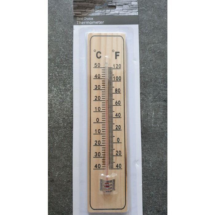 Thermometer - Wood - 22 X 5 Cm - Indoor/Outdoor - -40°C To +50°C - Mounting Included
