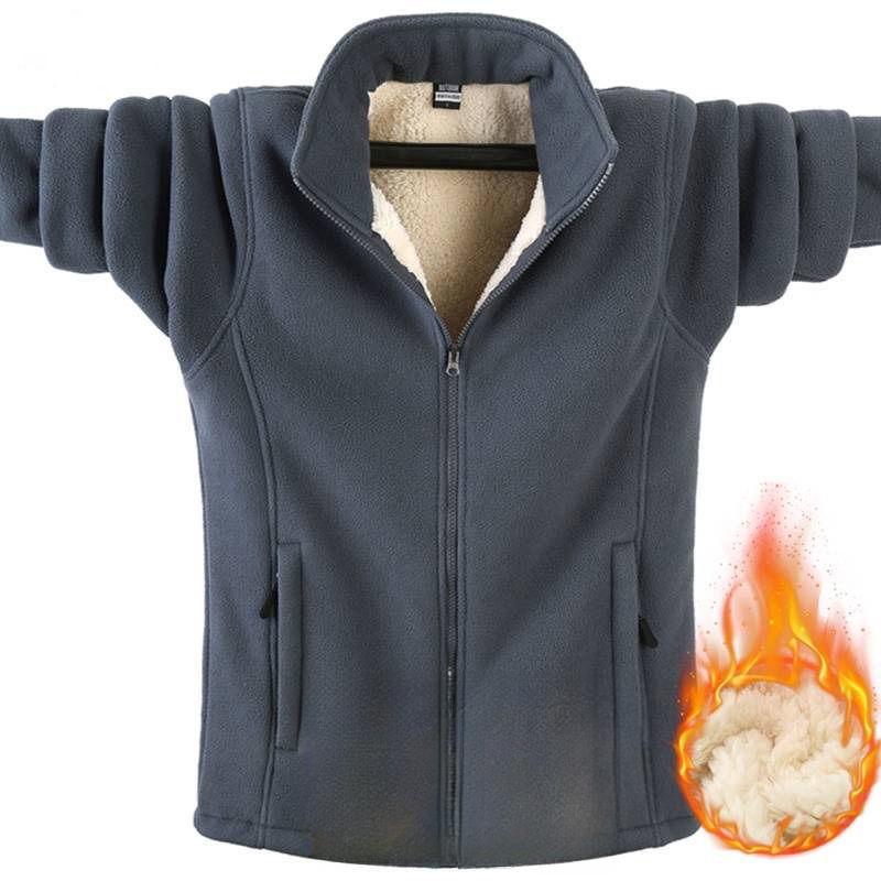 Stand Collar Jacket Men's Large Size Spring and Autumn Cardigan Jacket for Young, Middle-aged and Elderly Double-sided Polar Fleece Fleece Jacket