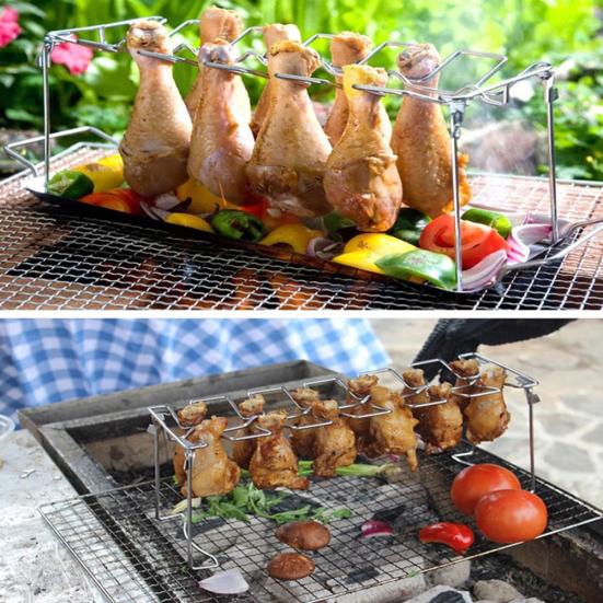 Anti-deform Stainless Steel Good Mirror Polishing Chicken Leg Wing Grill Rack with Drip Tray Roaster Rack