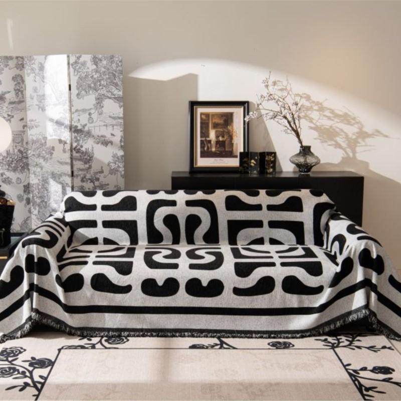 Camping Picnic Black White Mat Throw Blankets for Living Room Sofa Couple Position Modern Throw Color Block Blanket Cover