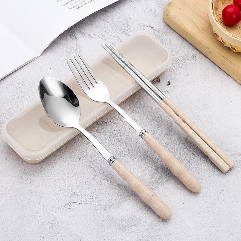 Set di posate ecologiche in paglia di grano: Cucchiaio, Forchetta e Bacchette in Giunto di Bambù - Ideali per Viaggio, Casa, Hotel o come Regalo.