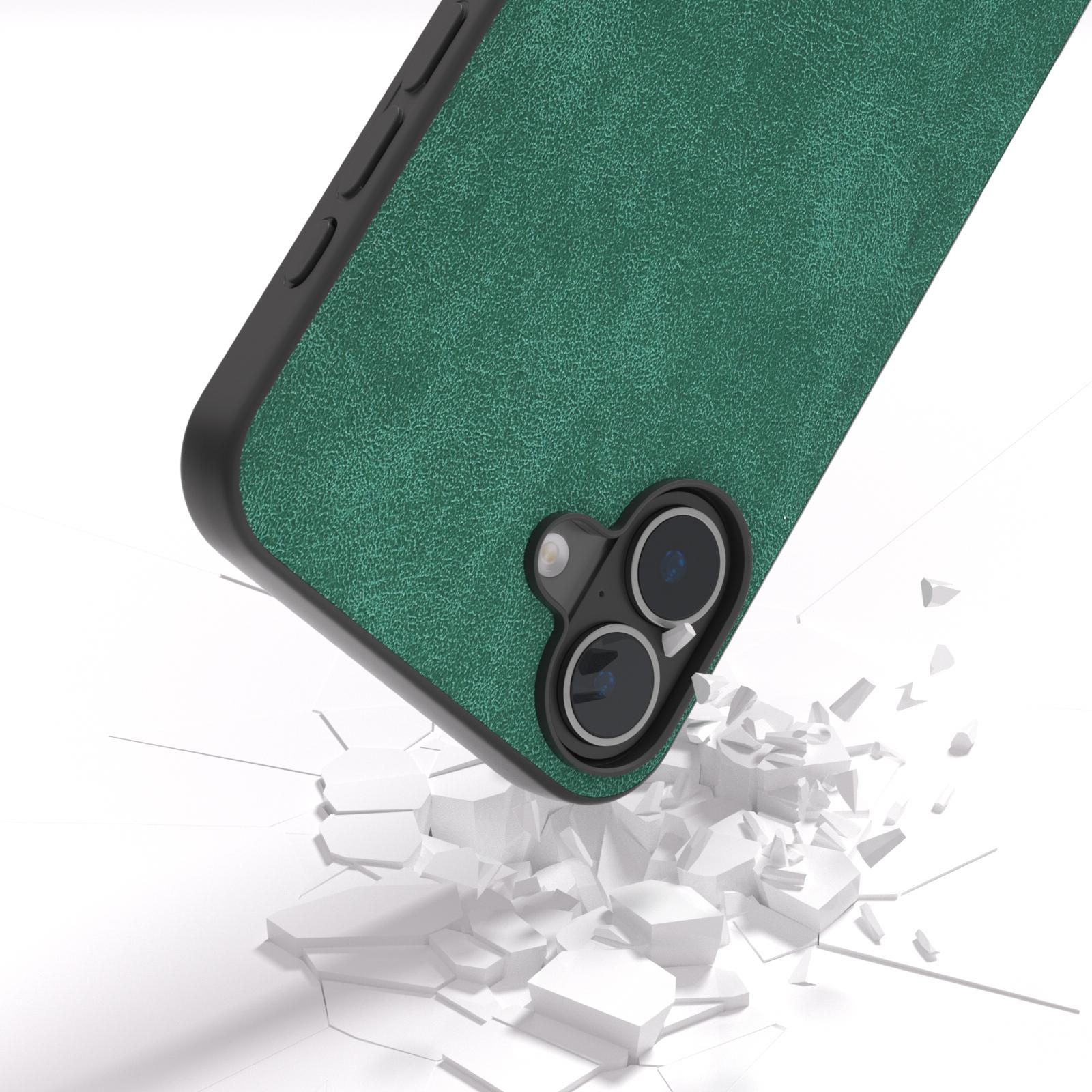 

For iPhone 16 Case Anti-Scratch PU Leather Phone Back Cover Black Edge
