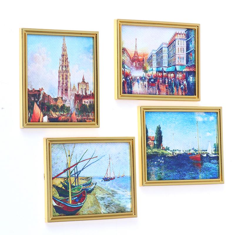 Puppenhausminiatur 1:12 Dekorative Holzrahmen Ölmalerei DIY