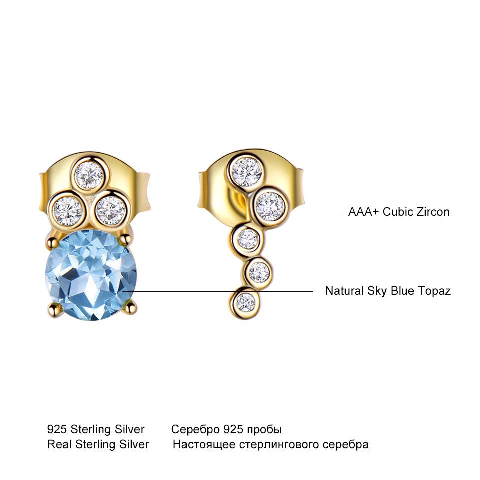 Umcho Natural Sky Blue Topaz Stud Earrings For Women Yellow 925 Sterling Silver Earrings Female Love Gift Fine Jewelry