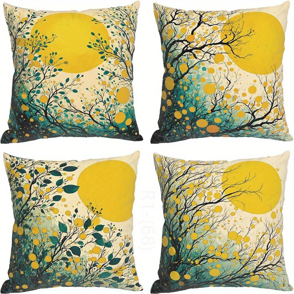 Home Decor Yellow Moon and Tree Pattern Decorative Pillow Pattern Cushion Cover Suitable for Sofa Bedroom Car Pillow Cover
