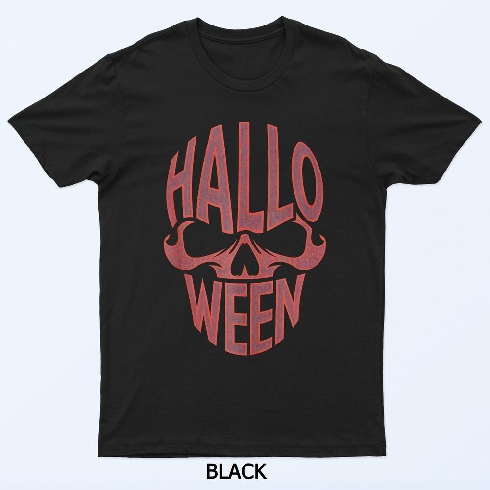 Spooky Skull Typography Tee, Creepy Halloween Graphic Costume Unisex T-Shirt XXL