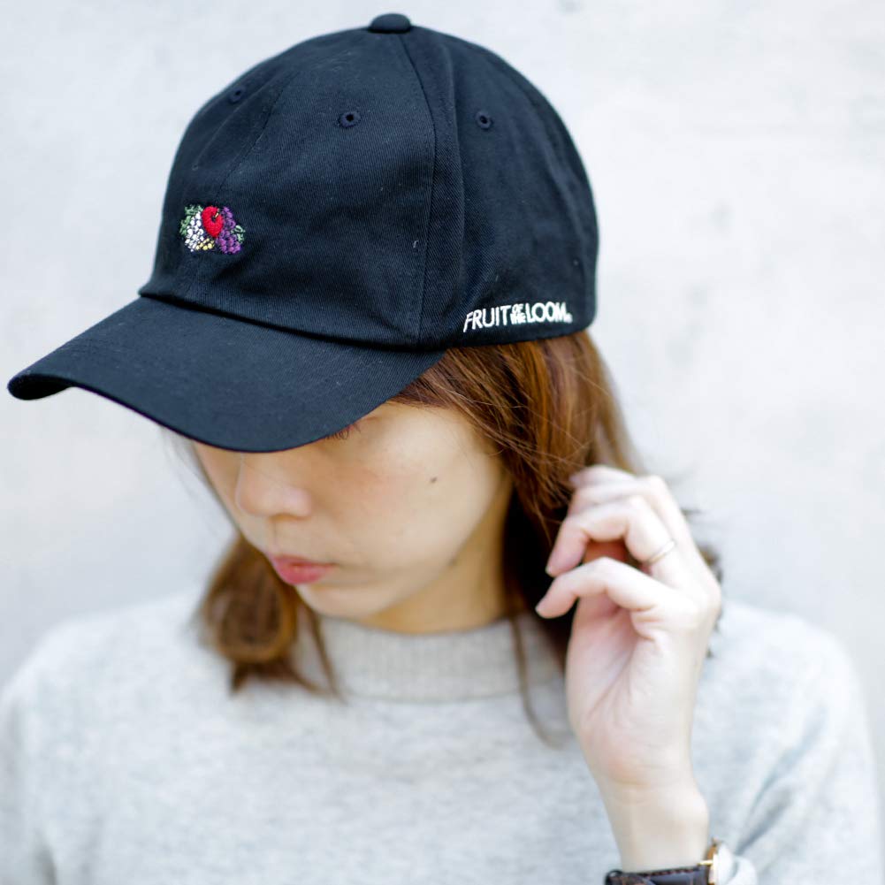 FRUIT OF THE LOOM Logo Embroidered Cotton Low-Profile Polo Cap, 6-Panel, Unisex, Jet Cap for Men and Women (Black)