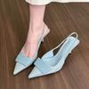 2025Womens Leather Slippers  Shoes Party Pumps  Summer Sandals  High Heel Slingback