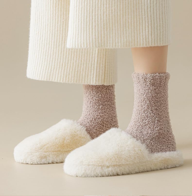 4 Pairs Women Fuzzy Socks Warm Fluffy Socks Japanese Thick Slipper Socks Aesthetic Fleece Long Socks
