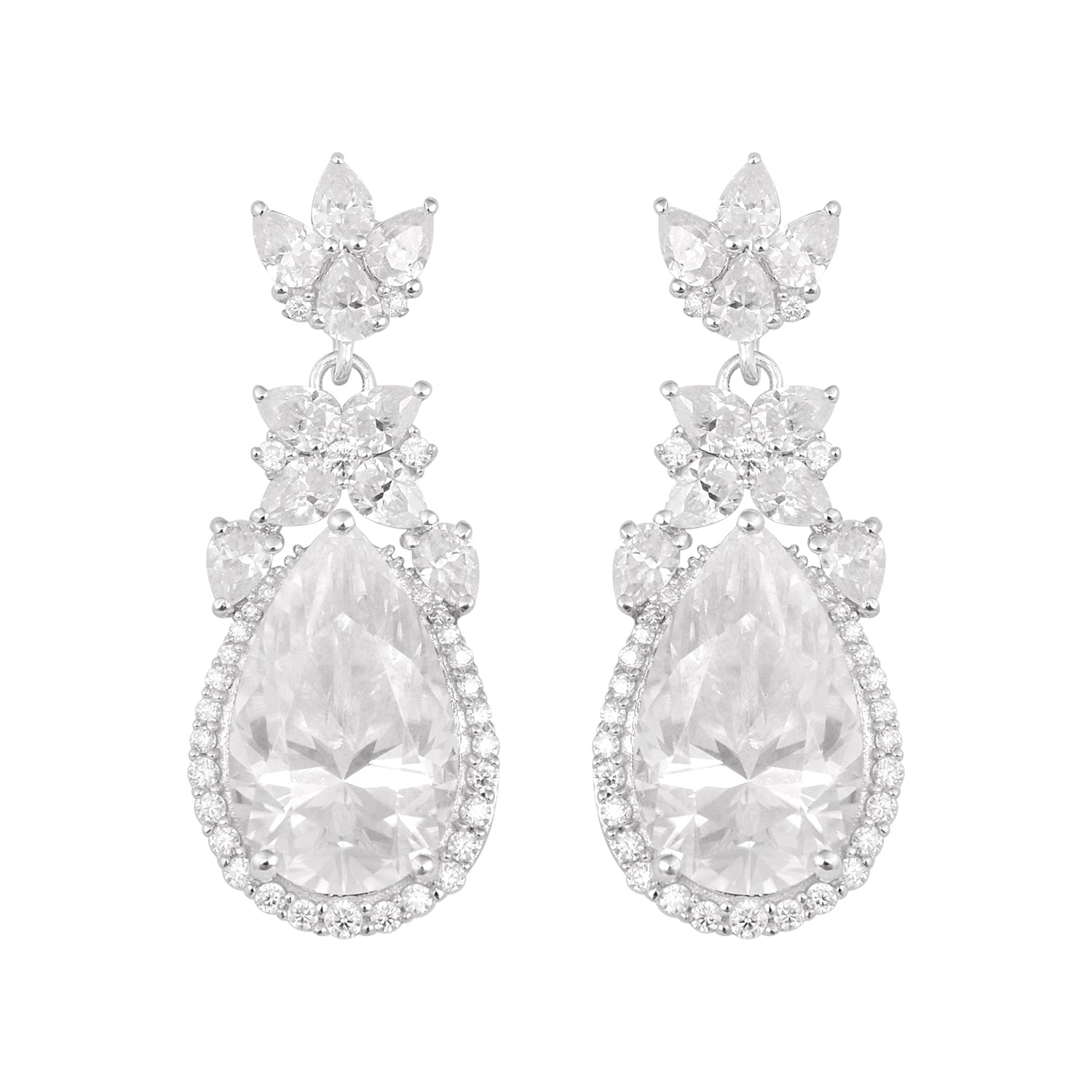 

Moissanite Elegant Floral Drop Earrings - 925 Sterling Silver білий